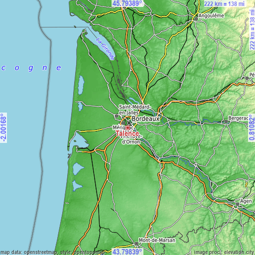 Topographic map of Talence