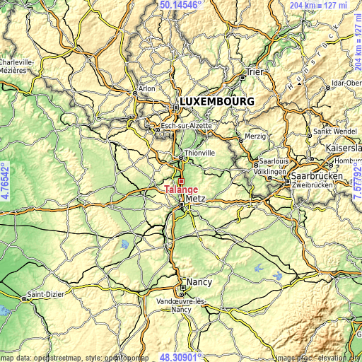 Topographic map of Talange