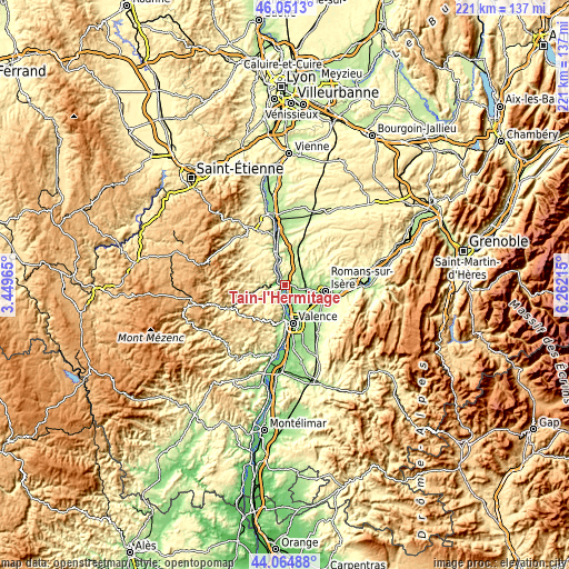 Topographic map of Tain-l’Hermitage