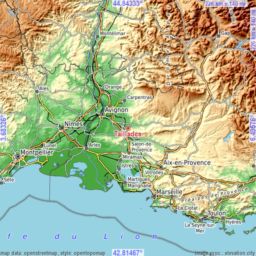 Topographic map of Taillades