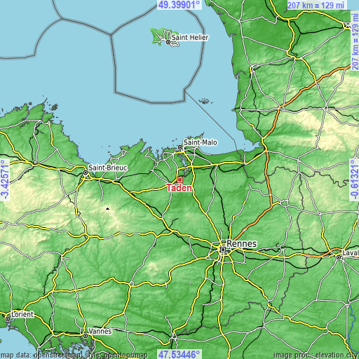 Topographic map of Taden