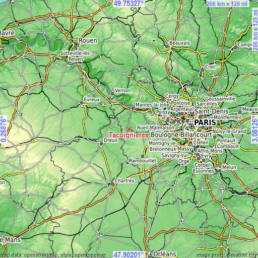 Topographic map of Tacoignières