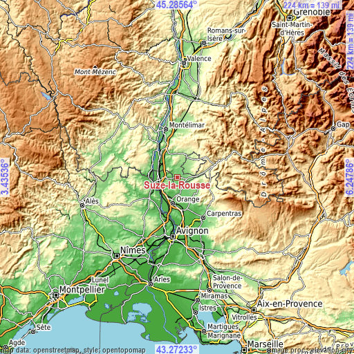 Topographic map of Suze-la-Rousse