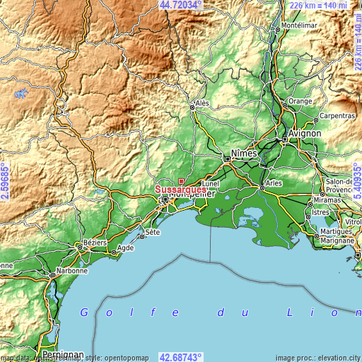 Topographic map of Sussargues