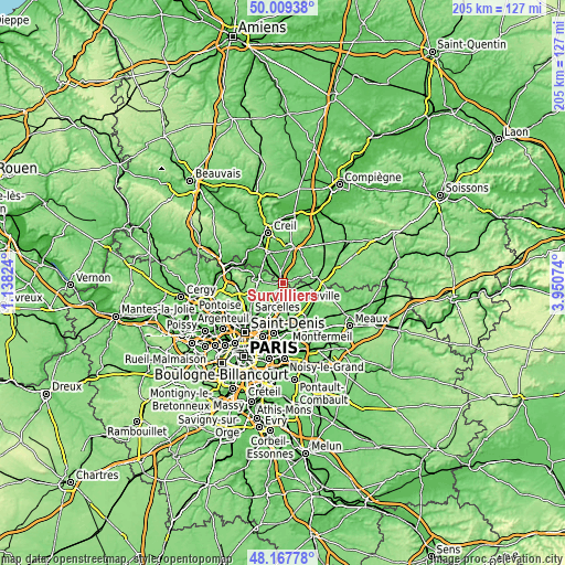 Topographic map of Survilliers