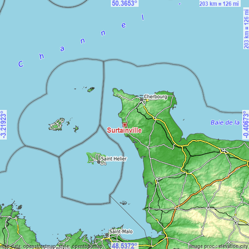 Topographic map of Surtainville