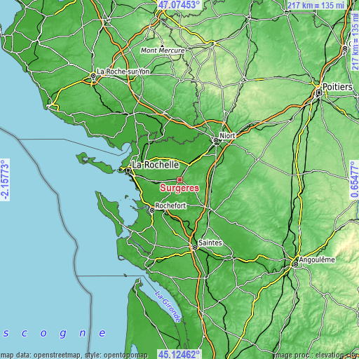 Topographic map of Surgères