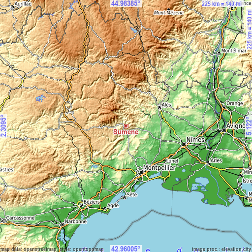 Topographic map of Sumène