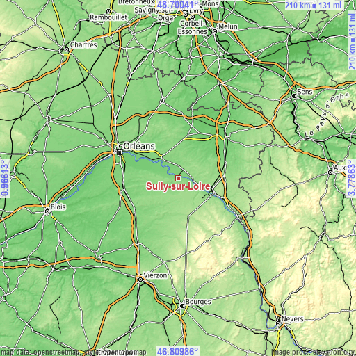 Topographic map of Sully-sur-Loire