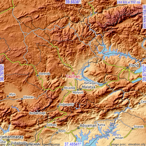 Topographic map of Yazıhan