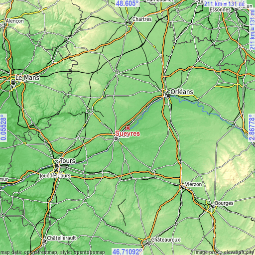 Topographic map of Suèvres