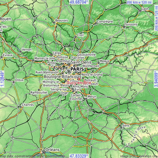 Topographic map of Sucy-en-Brie