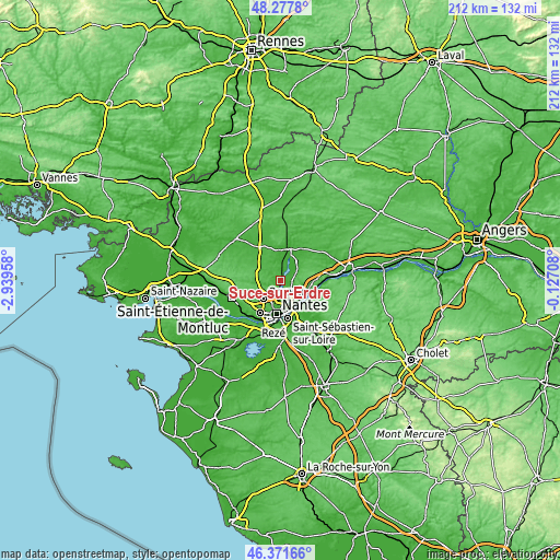 Topographic map of Sucé-sur-Erdre