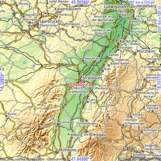 Topographic map of Strasbourg