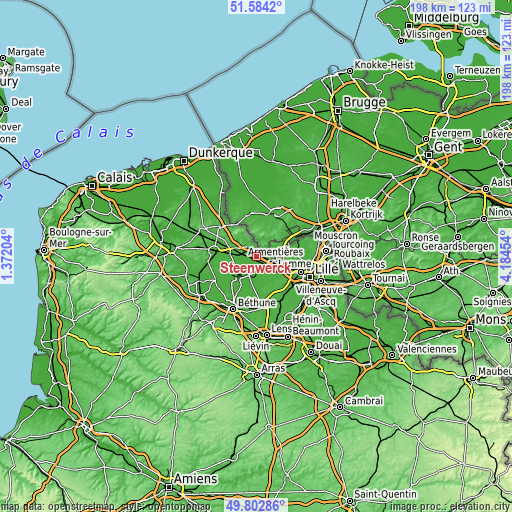 Topographic map of Steenwerck