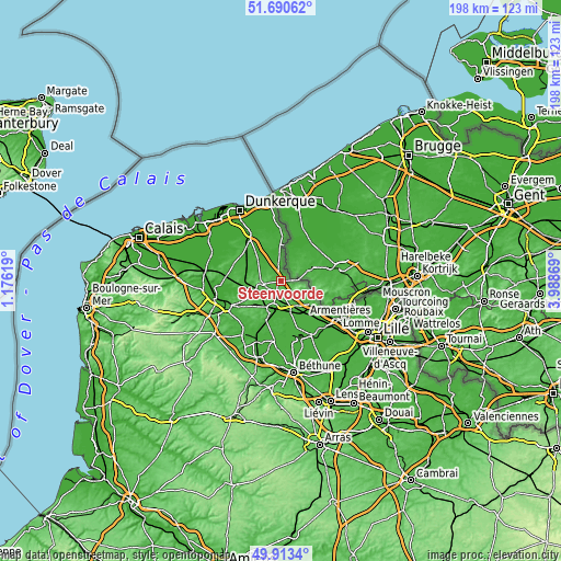 Topographic map of Steenvoorde