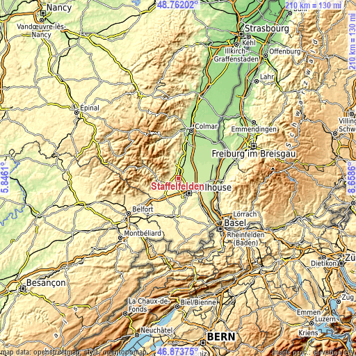Topographic map of Staffelfelden