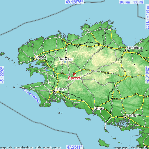 Topographic map of Spézet