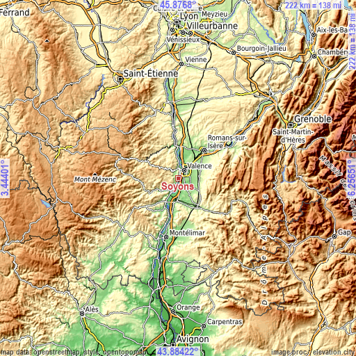 Topographic map of Soyons