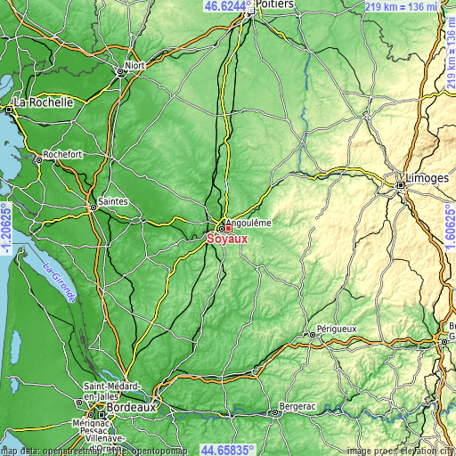 Topographic map of Soyaux