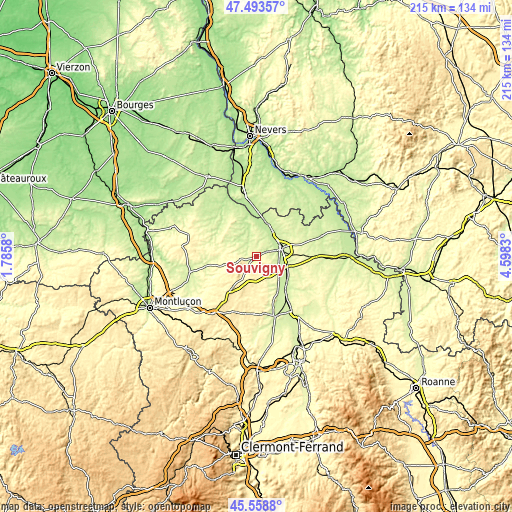 Topographic map of Souvigny