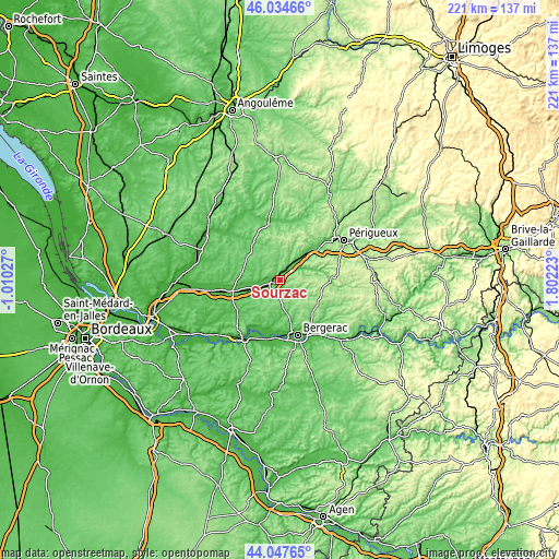 Topographic map of Sourzac