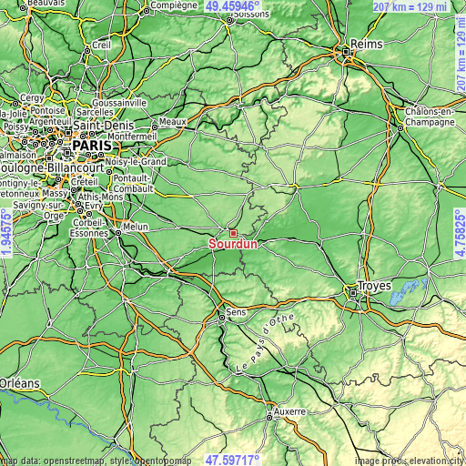 Topographic map of Sourdun