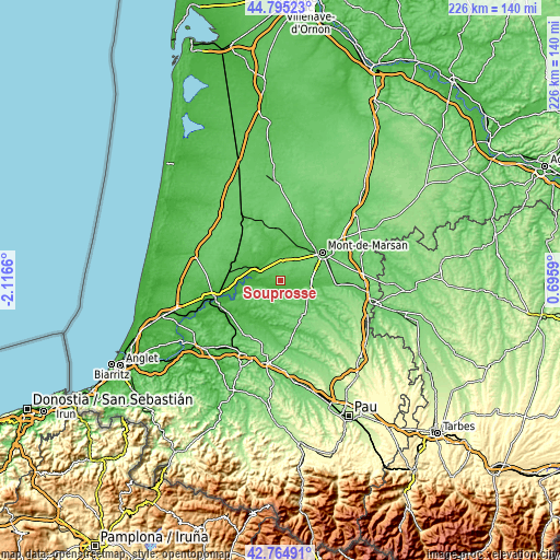 Topographic map of Souprosse