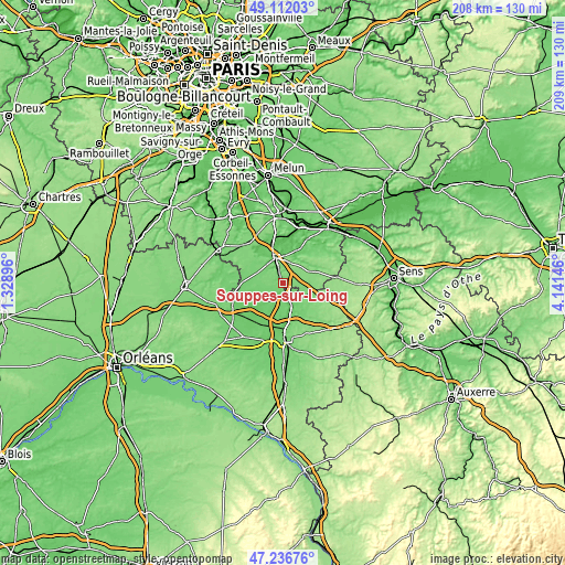 Topographic map of Souppes-sur-Loing