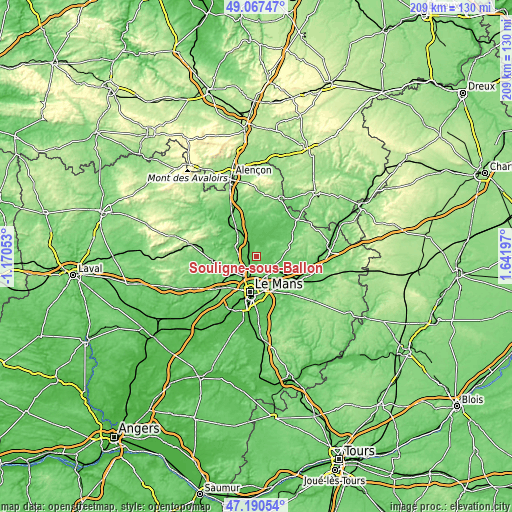 Topographic map of Souligné-sous-Ballon