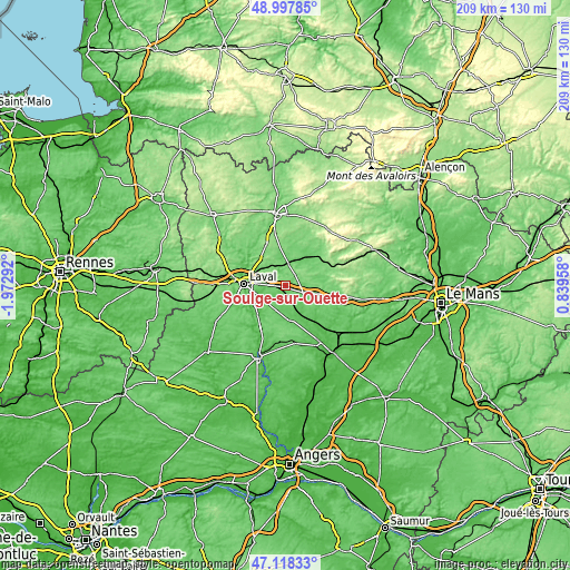Topographic map of Soulgé-sur-Ouette