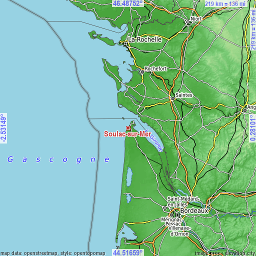 Topographic map of Soulac-sur-Mer