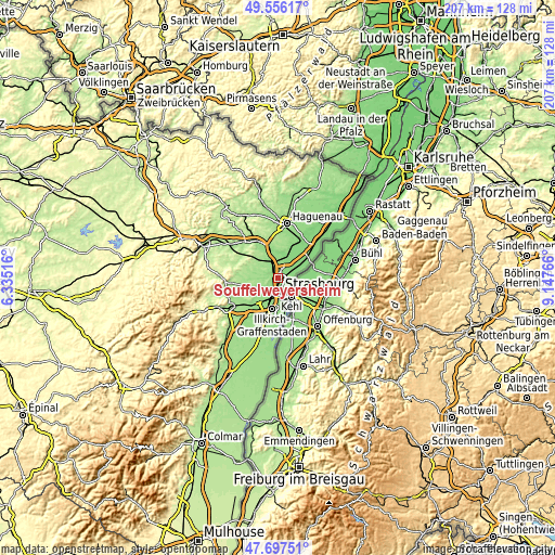 Topographic map of Souffelweyersheim