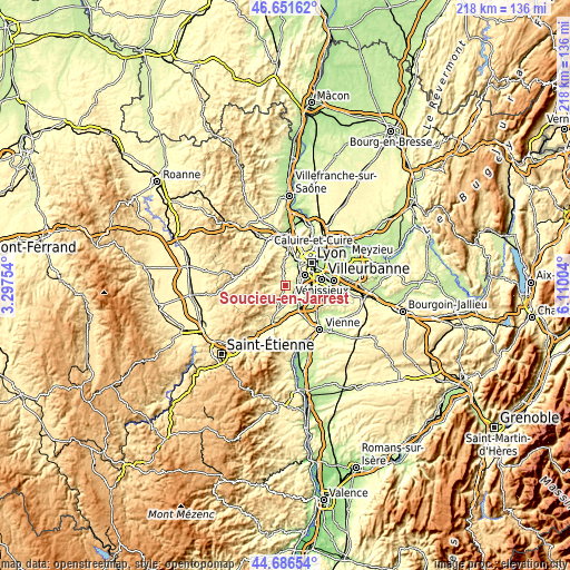 Topographic map of Soucieu-en-Jarrest