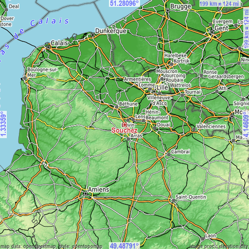 Topographic map of Souchez