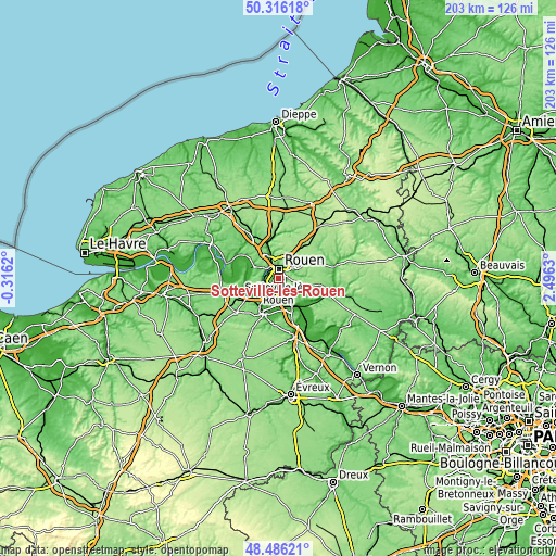 Topographic map of Sotteville-lès-Rouen
