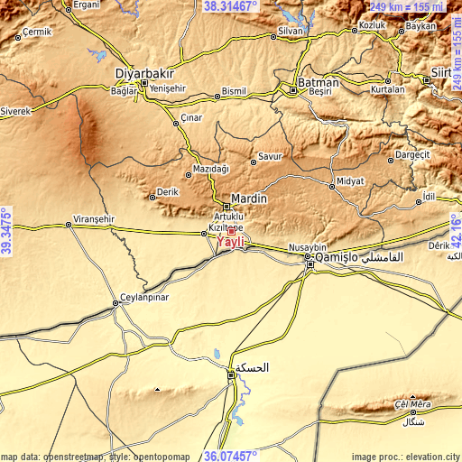 Topographic map of Yaylı