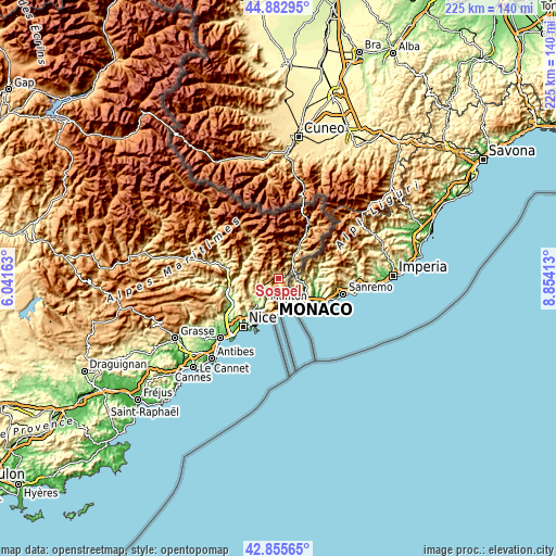 Topographic map of Sospel