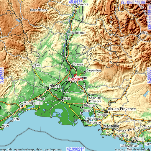 Topographic map of Sorgues