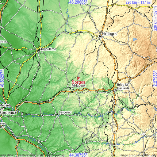 Topographic map of Sorges