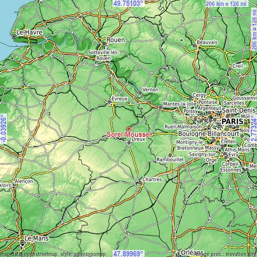 Topographic map of Sorel-Moussel