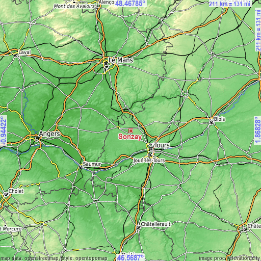 Topographic map of Sonzay