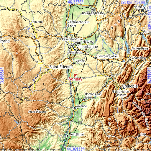 Topographic map of Sonnay