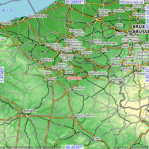 Topographic map of Somain