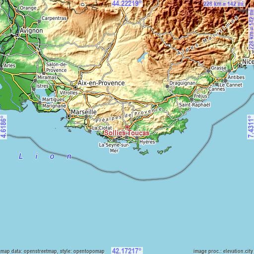 Topographic map of Solliès-Toucas