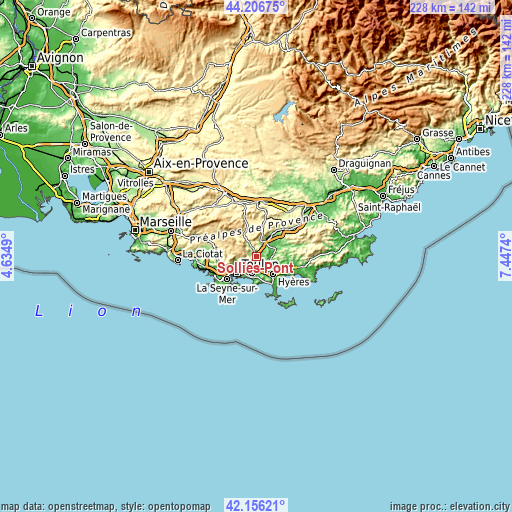 Topographic map of Solliès-Pont