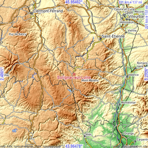 Topographic map of Solignac-sur-Loire