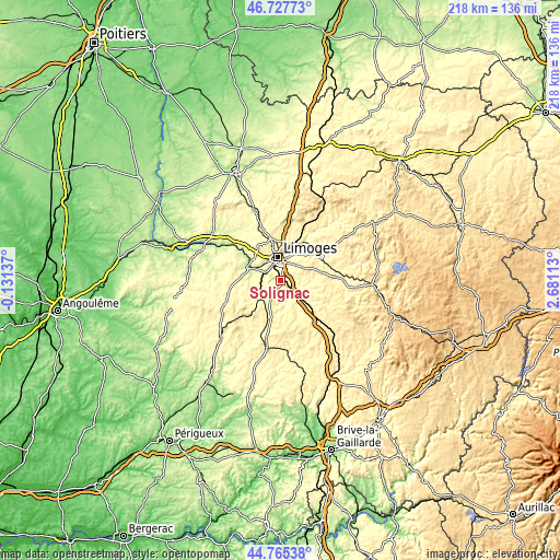 Topographic map of Solignac