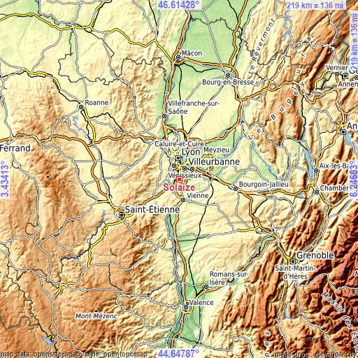 Topographic map of Solaize