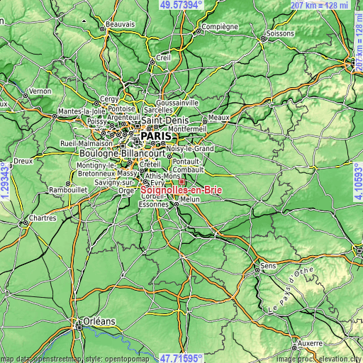 Topographic map of Soignolles-en-Brie